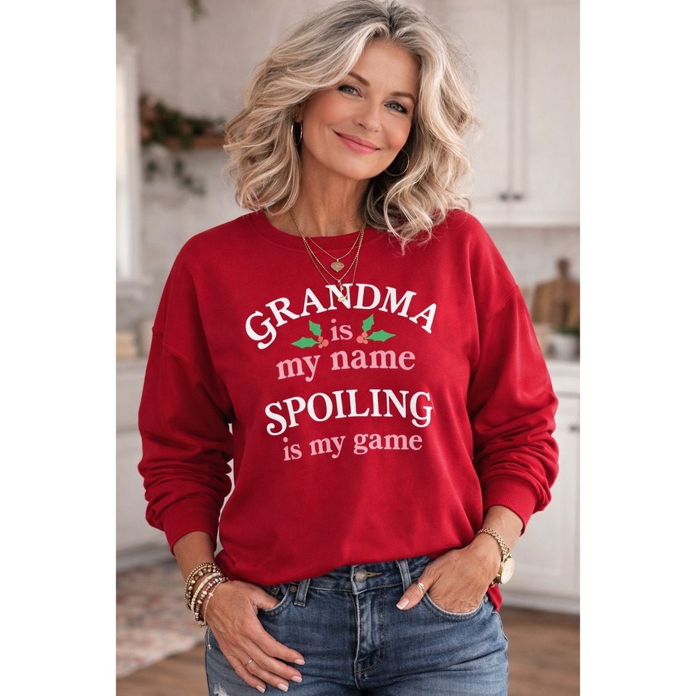 Holiday Time Red‎ Grandma Is My Name Spoiling Is My Game Sweatshirt XXL 20 V23